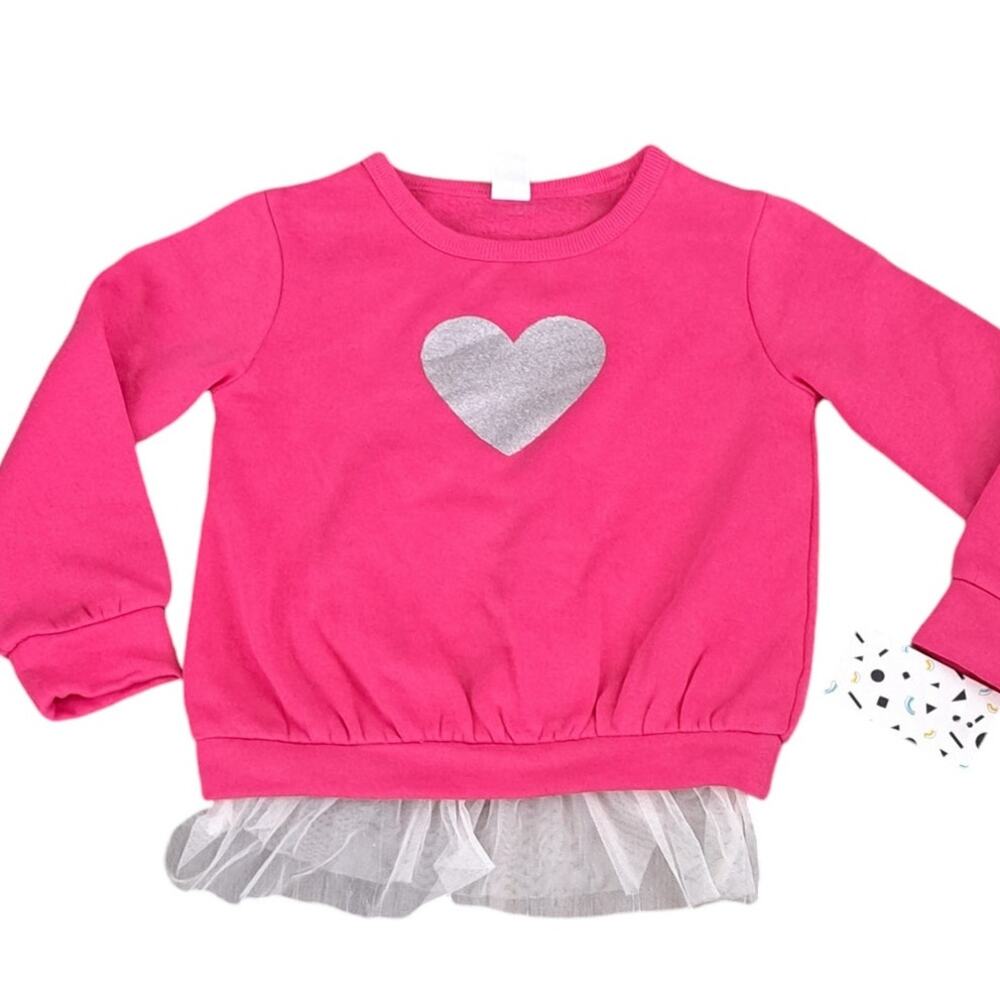 Harper Canyon Girls Pink Fleece Tulle Glitter Heart Sweatshirt 3 NWT